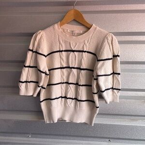 veronica beard short sleeve striped cable knit sweater